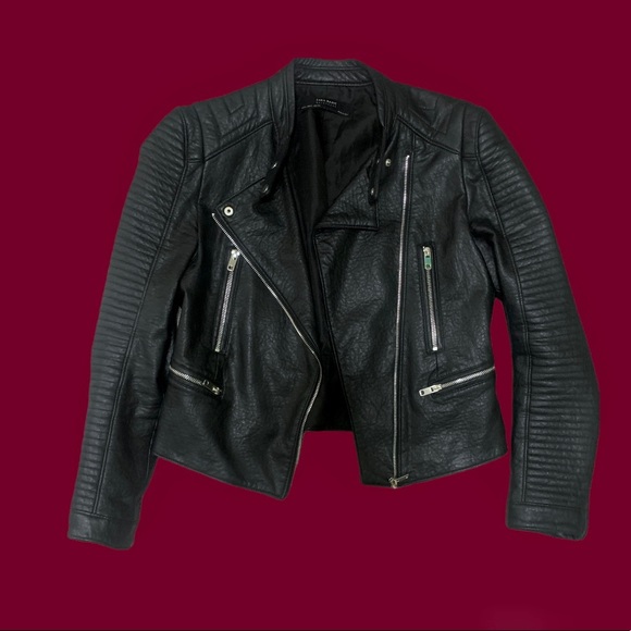Zara Leather Moto Biker Jacket Leatherette Modern Punk Contemporary Jacket Vegan - Picture 1 of 8